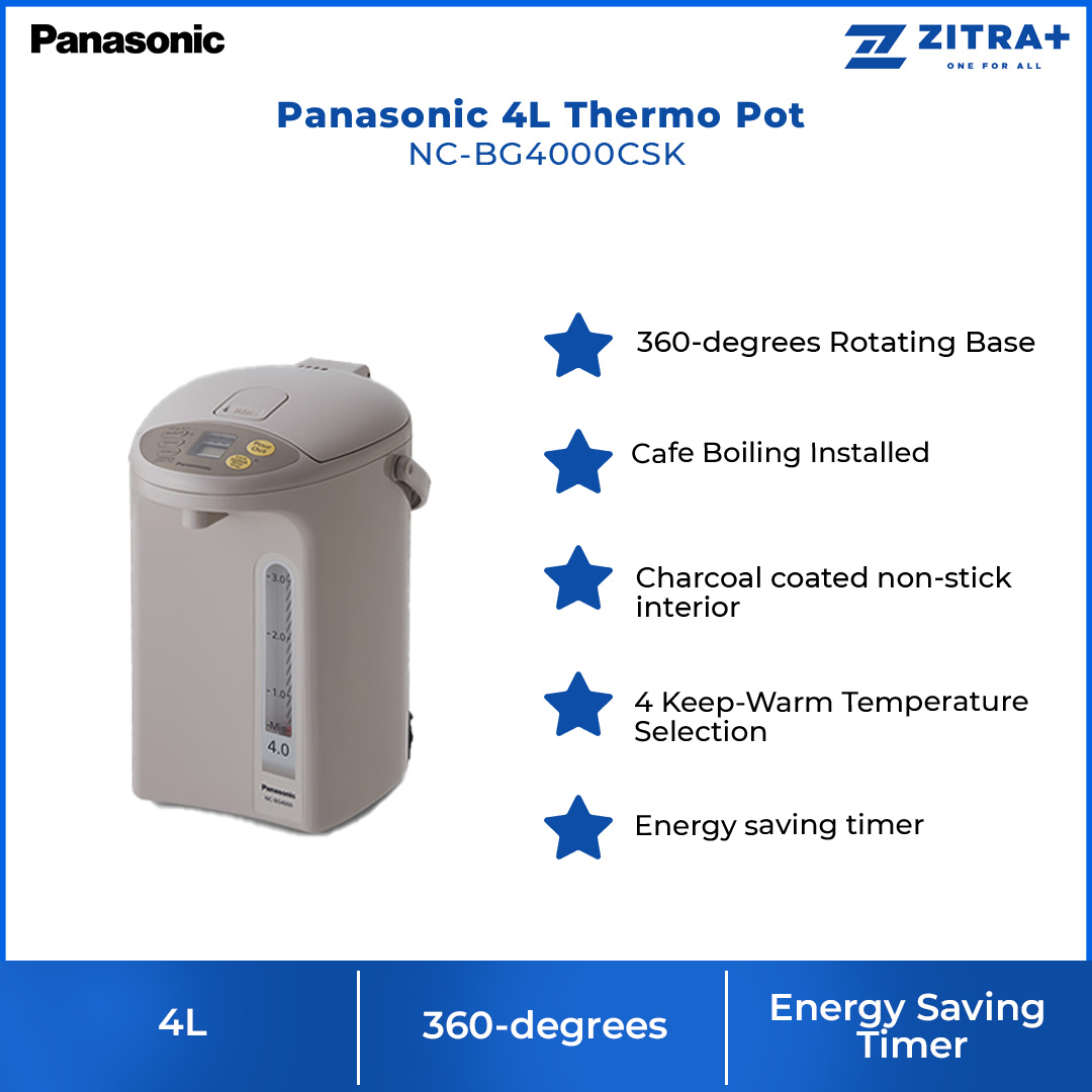 Panasonic 4L Thermo Pot NC-BG4000CSK | 700W Power | 360 Degree Rotating Base | Easy-to-Read Water Gauge | Dispense Lock | Thermo Pot with 1 Year Warranty
