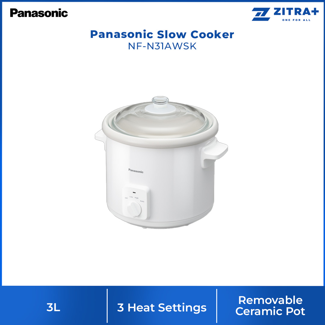 Panasonic 3L Slow Cooker NF-N31AWSK | 3 Heat Settings | Various Recipes | Easy To Clean | High Quality Ceramic Pot | Slow Cooker with 1 Year Warranty