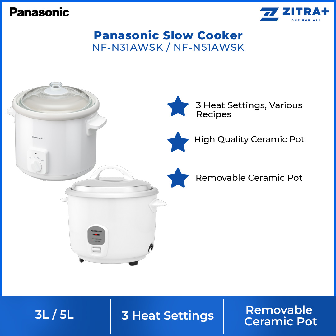 Panasonic 3L Slow Cooker NF-N31AWSK | 3 Heat Settings | Various Recipes | Easy To Clean | High Quality Ceramic Pot | Slow Cooker with 1 Year Warranty