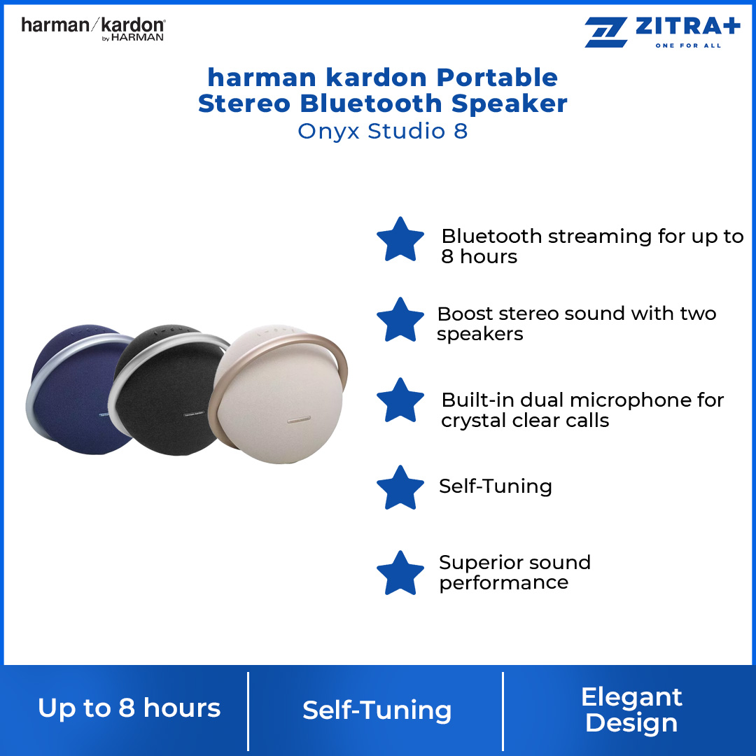 harman kardon Portable Stereo Bluetooth Speaker Onyx Studio 8 | Superior Sound Performance | Self-Tuning | Up to 8 Hours | Speaker with 1 Year Warranty