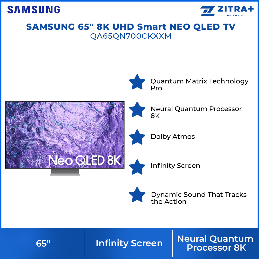 SAMSUNG 65" 8K UHD Smart NEO QLED TV QA65QN700CKXXM | Infinity One Design | Tizen™ Smart TV | App Casting | Web Browser | SmartThings | Smart TV with 2 Year Warranty