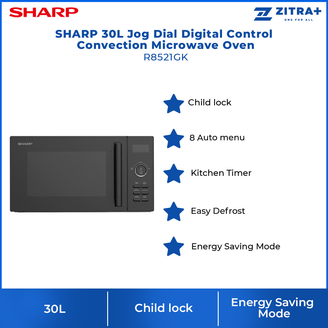 SHARP 30L Jog Dial Digital Control Convection Microwave Oven R8521GK | Auto Menu | Auto Defrost |  Child Lock | Clock | Microwave Oven with 1 Year Warranty