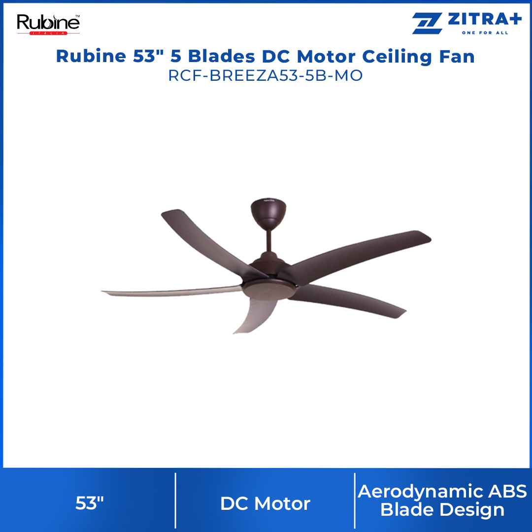 Rubine 53" 5 Blades DC Motor Ceiling Fan | RCF-BREEZA53-5B-MO / RCF-BREEZA53-5B-MT | 8F+8R Speed RF Remote Control | Turbo Speed | Ceiling Fan with 1 Year Warranty