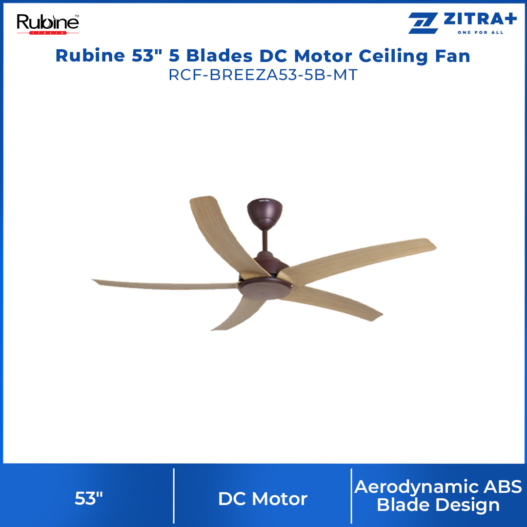 Rubine 53" 5 Blades DC Motor Ceiling Fan | RCF-BREEZA53-5B-MO / RCF-BREEZA53-5B-MT | 8F+8R Speed RF Remote Control | Turbo Speed | Ceiling Fan with 1 Year Warranty