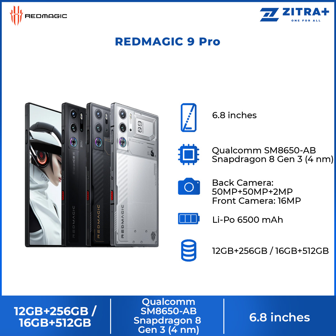 REDMAGIC 9 Pro | 12GB+256GB / 16GB+512GB | 6.8" AMOLED Display | 56 Hours of Power | Qualcomm® Snapdragon™ 8 Gen 3 | Smartphone with 1 Year Warranty