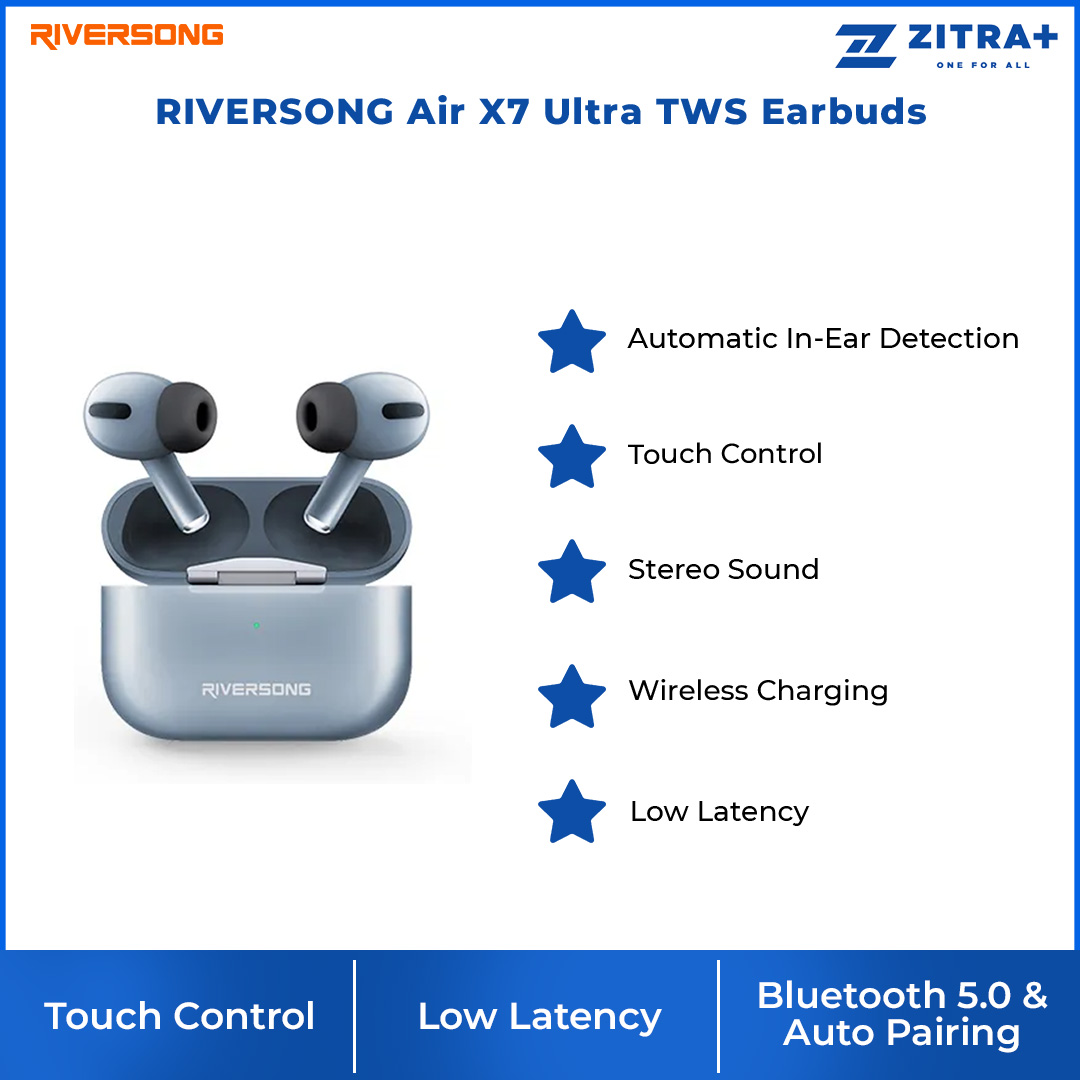RIVERSONG Air X7 Ultra TWS Earbuds | Stereo Sound | Touch Control | Bluetooth 5.0 | Wireless Charging | In-ear Detection | Earbuds with 1 Year Warranty