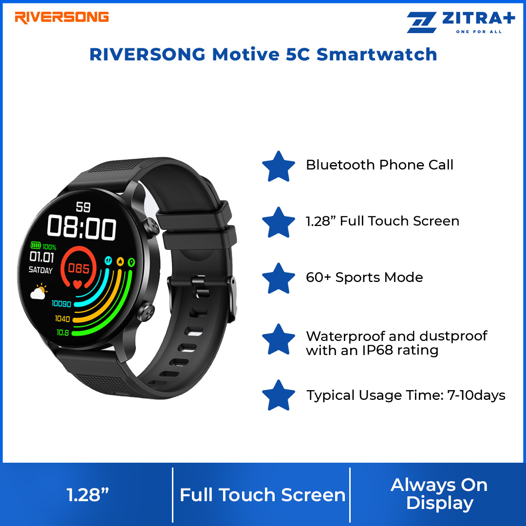 RIVERSONG Motive 5C Smartwatch | Bluetooth Calling | Health-System Management | 60 Sports Modes | AI Voice Assistant | Smart Watch with 1 Year Warranty