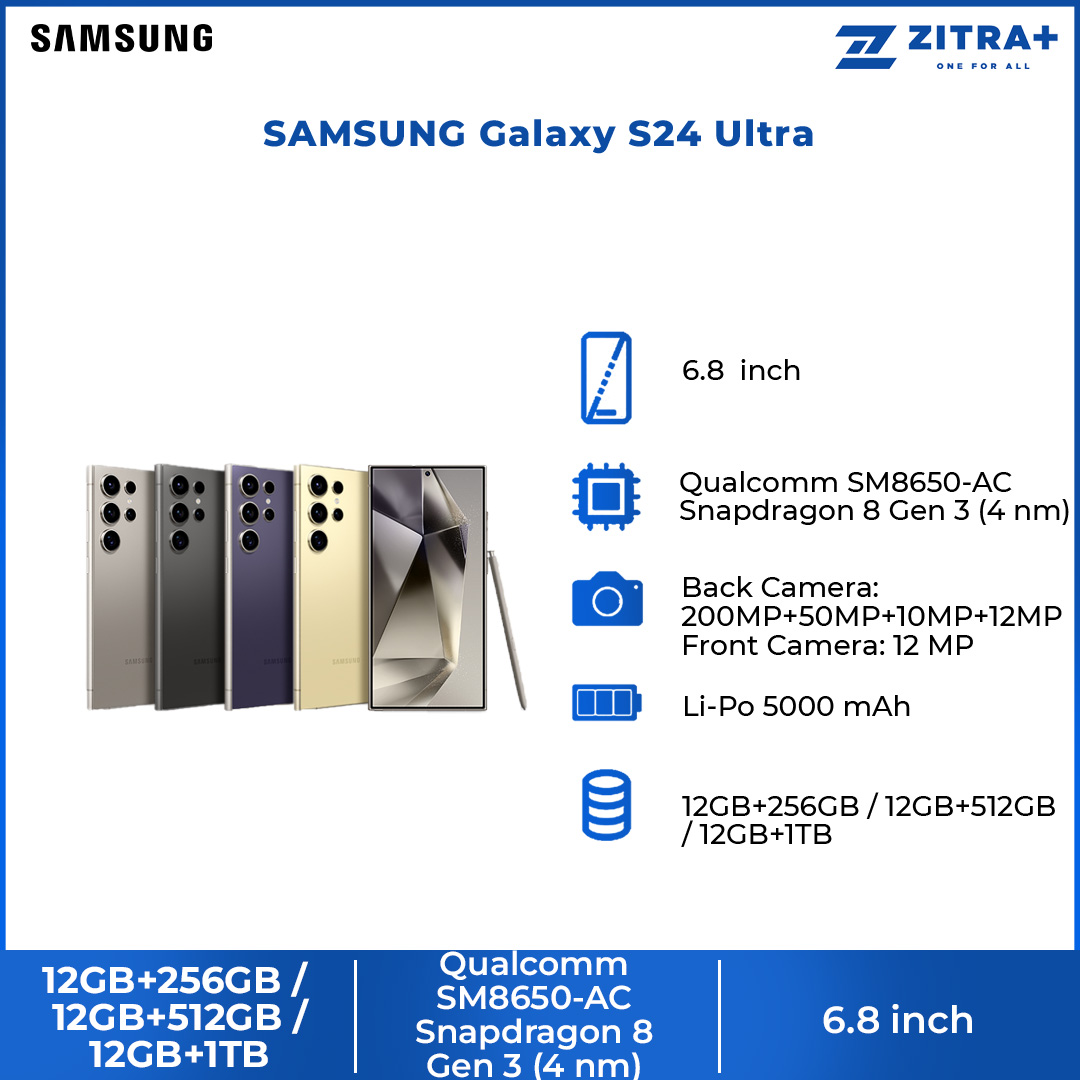 (Pre-Order 18.01.24 - 06.02.24) SAMSUNG Galaxy S24 Ultra | 12GB+256GB / 12GB+512GB / 12GB+1TB | Dynamic LTPO AMOLED 2X | Built-in S Pen | Galaxy AI | Smartphone with 1 Year Warranty