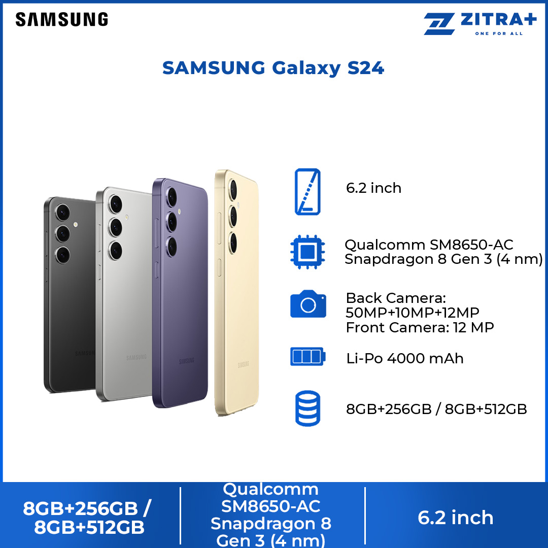 (Pre-Order 18.01.24 - 06.02.24) SAMSUNG Galaxy S24 | 8GB+256GB / 8GB+512GB | 6.2" Dynamic LTPO AMOLED 2X | Built-in S Pen | Super HDR | Smartphone with 1 Year Warranty