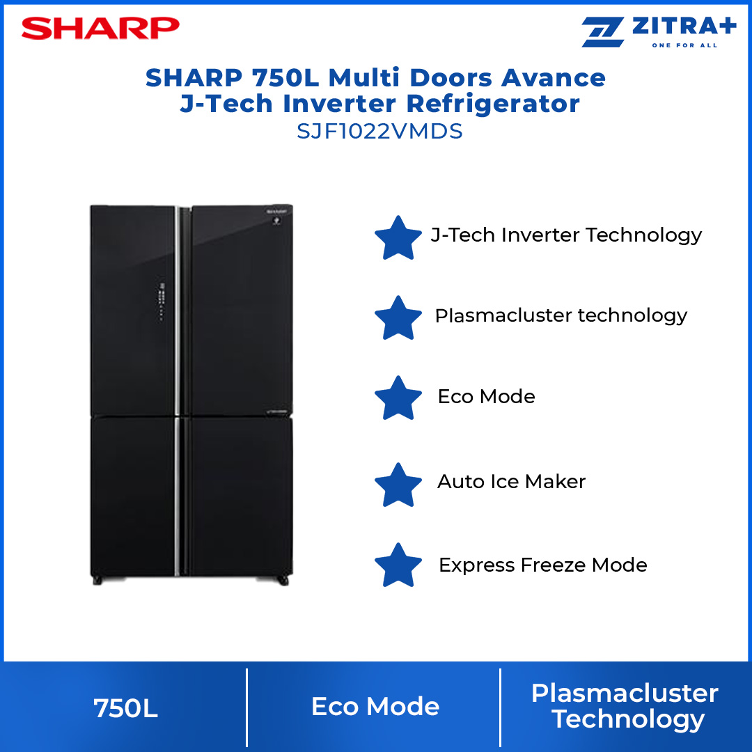 SHARP 750L Multi Doors Avance J-Tech Inverter Refrigerator SJF1022VMDS | Eco Mode | Door Alarm | Express Freezing | Refrigerator with 1 Year Warranty