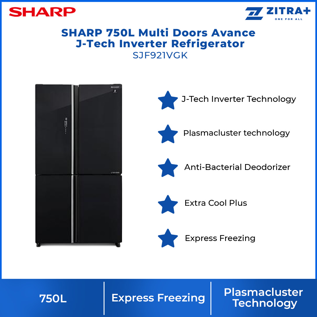 SHARP 750L Multi Doors Avance J-Tech Inverter Refrigerator SJF921VGK | Deep Freezing | Extra Cool Plus | Eco Mode | Door Alarm | Refrigerator with 1 Year Warranty