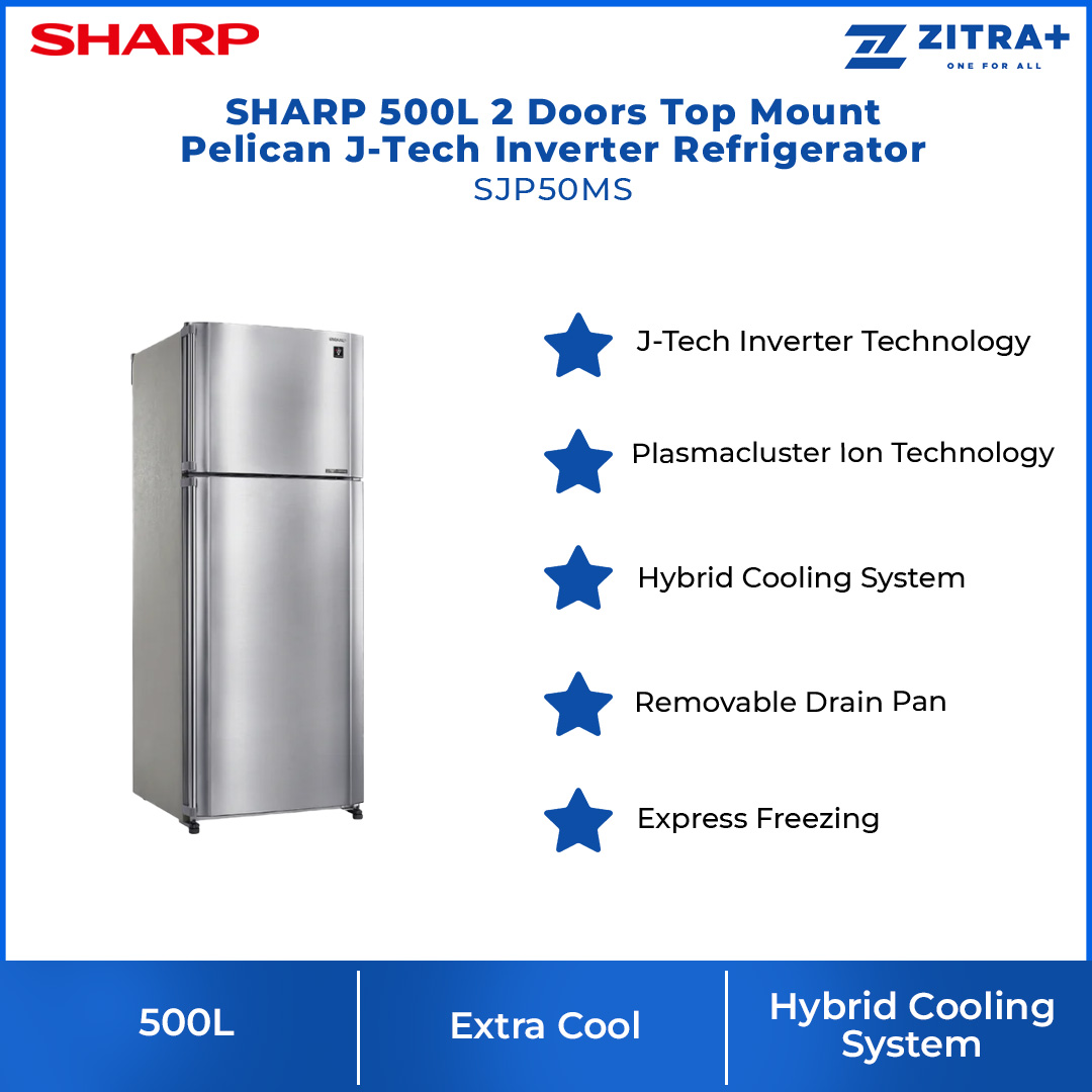 SHARP 500L 2 Doors Top Mount Pelican J-Tech Inverter Refrigerator SJP50MS | Express Freezing | Extra Cool | Moist Fresh | Refrigerator with 1 Year Warranty