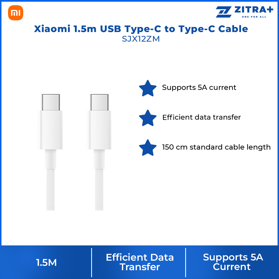 Xiaomi 1.5m USB Type-C to Type-C Cable SJX12ZM | Efficient Data Transfer | Support a Wide Range of Devices | Cable with 1 Year Warranty