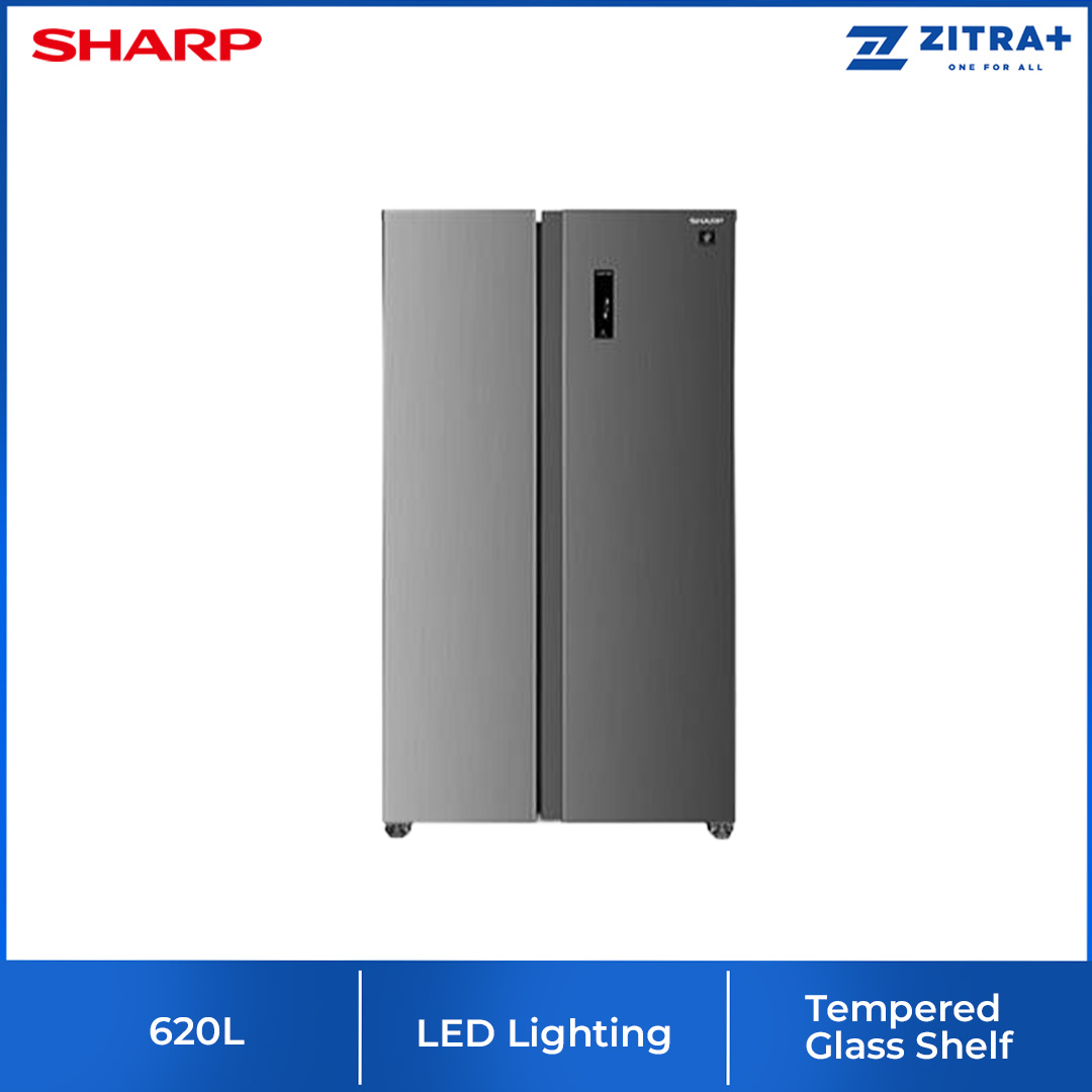 SHARP 620L Side by Side Inverter Refrigerator | Deep Freezing | Holiday Mode | Child Lock | Door Alarm | Refrigerator with 1 Year Warranty