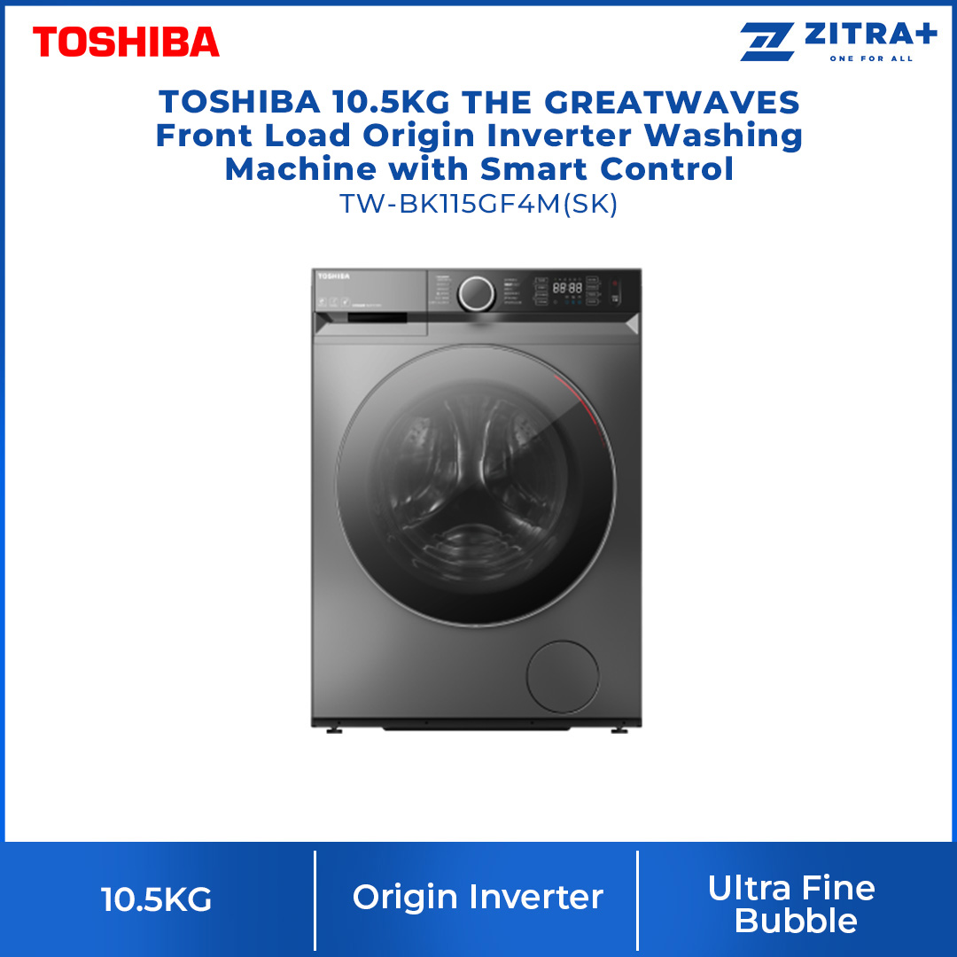 TOSHIBA 8.5KG / 9.5KG / 10.5KG Front Load Origin Inverter Washing Machine with THE GREATWAVES | TW-BK95GF4M(SK) / TW-BK105GF4M(SK) /  TW-BK115GF4M(SK) | Smart Control | Steam | Wool Care | Washing Machine with 2 Year Warranty