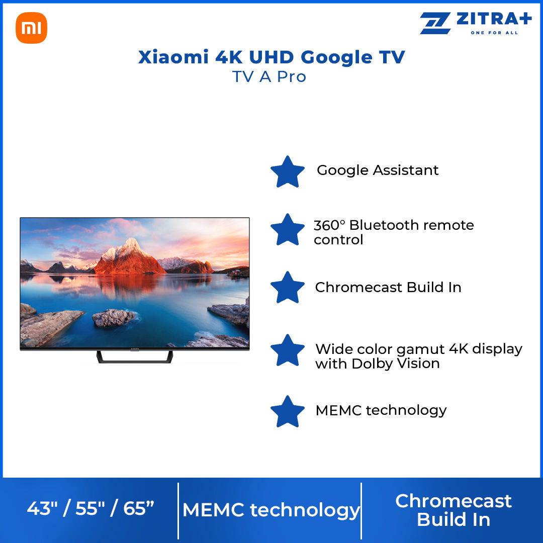 Xiaomi 43" / 55" / 65" 4K UHD Google TV | TV A Pro 43 / TV A Pro 55 / TV A Pro 65 | Wide Color Gamut 4K Display with Dolby Vision® | Google TV with 2 Year Warranty