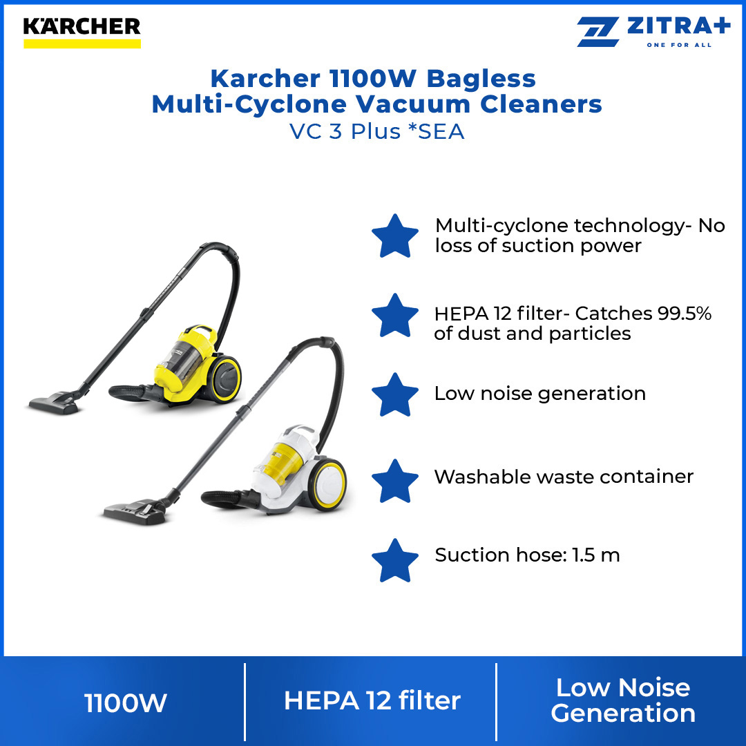 Karcher 1100W Bagless Multi-Cyclone Vacuum Cleaners VC 3 Plus *SEA | HEPA 12 Filter | Multi-Cyclone Technology | Vacuum with 1 Year Warranty