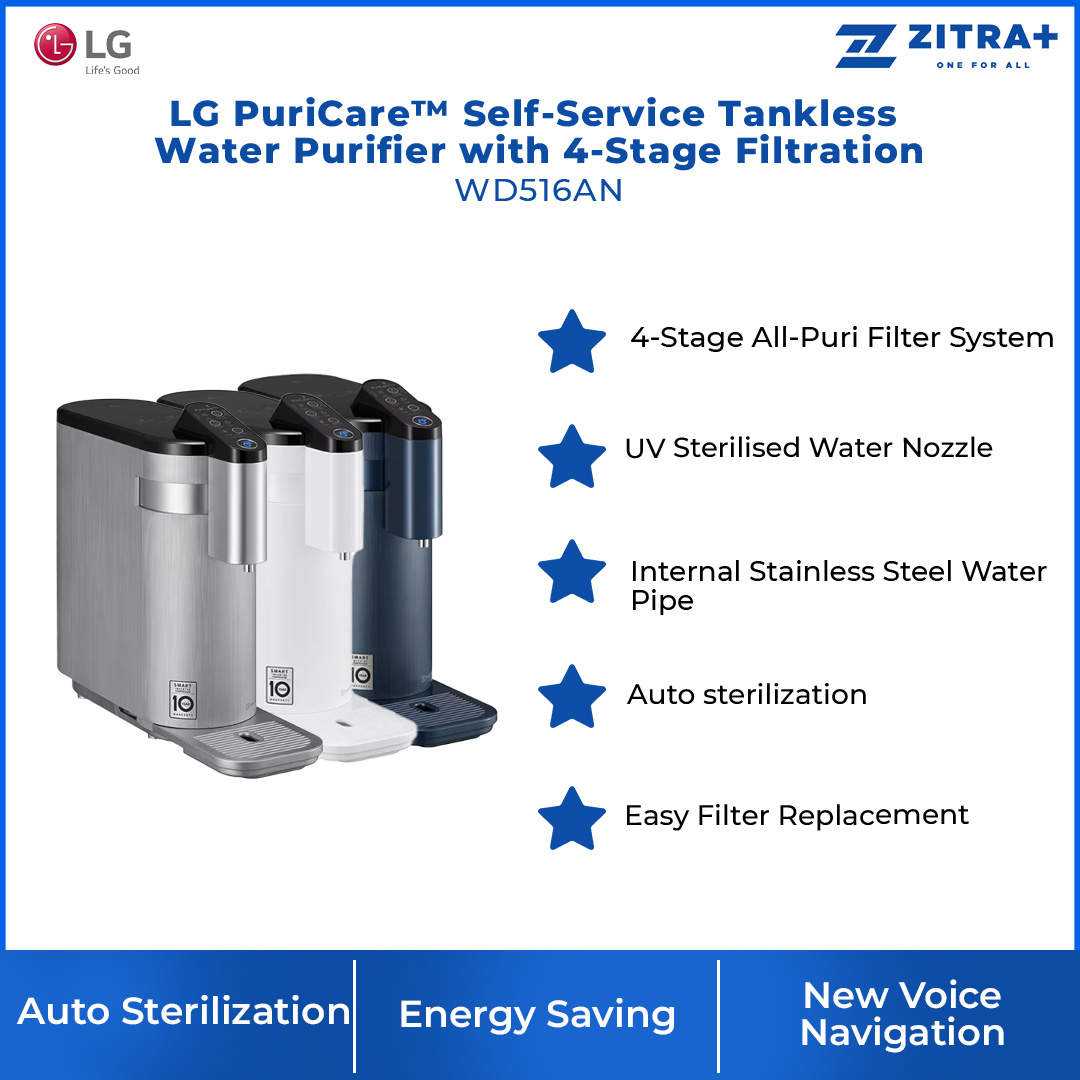 LG PuriCare™ Self-Service Tankless Water Purifier with 4-Stage Filtration WD516AN | Easy Filter Replacement | Hygiene | Water Purifier with  1 Year Warranty