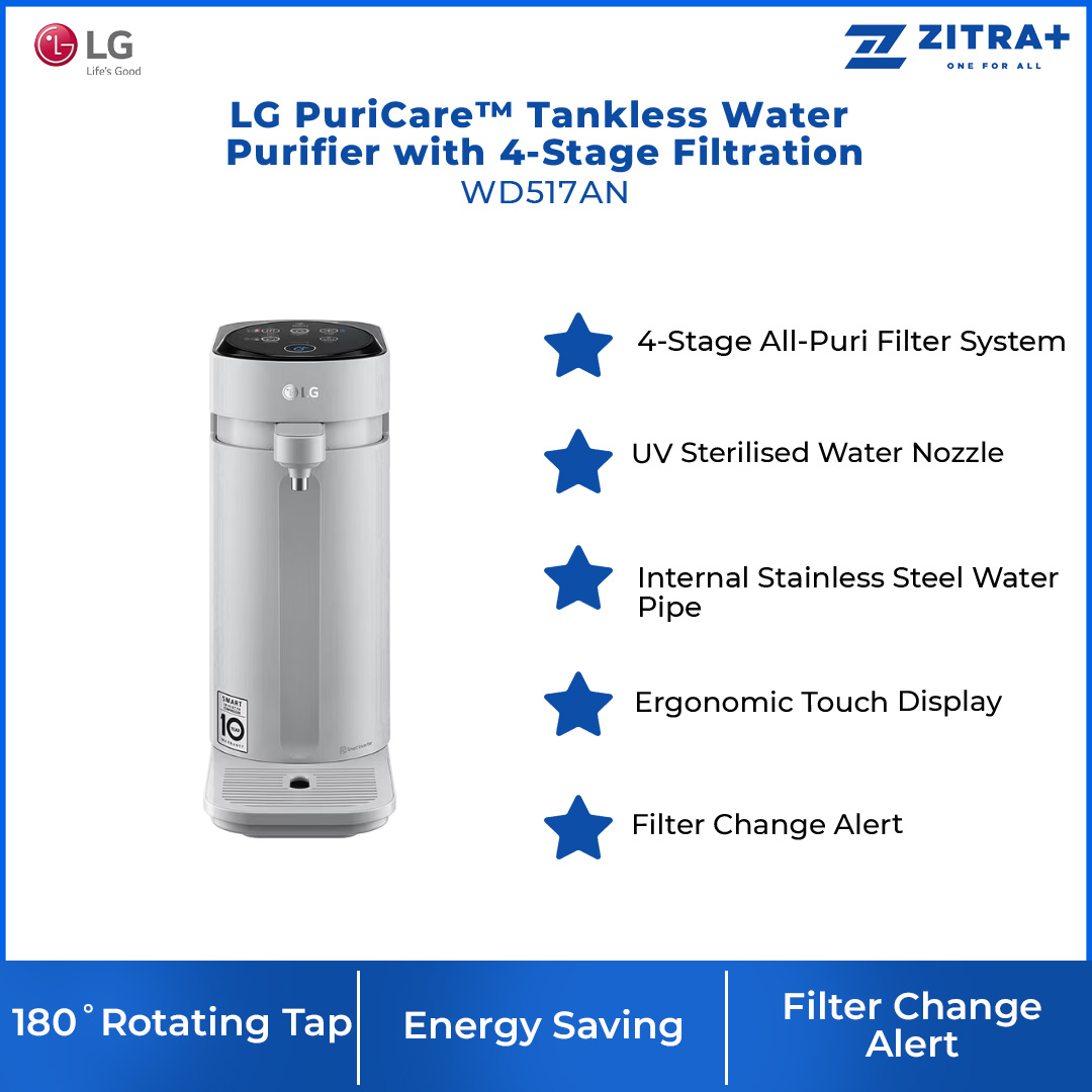 LG PuriCare™ Tankless Water Purifier with 4-Stage Filtration WD517AN | Tankless Hot & Cold | Ambient Water | ThinQ | Water Purifier with 1 Year Warranty
