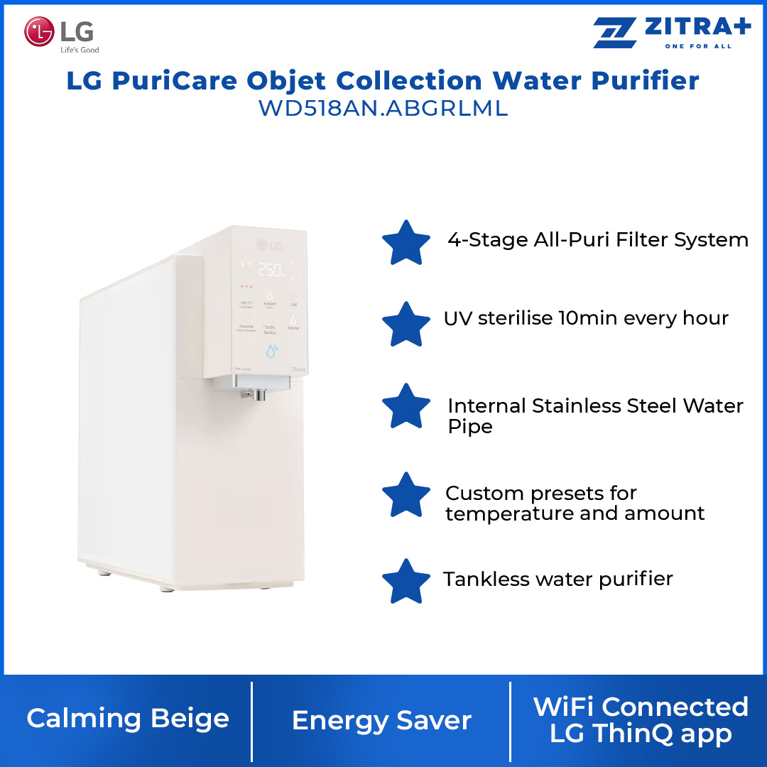 LG PuriCare Objet Collection Water Purifier WD518AN.ABGRLML | Up and Down Auto Moving Tap | Control Button Panel | Water Purifier with  1 Year Warranty