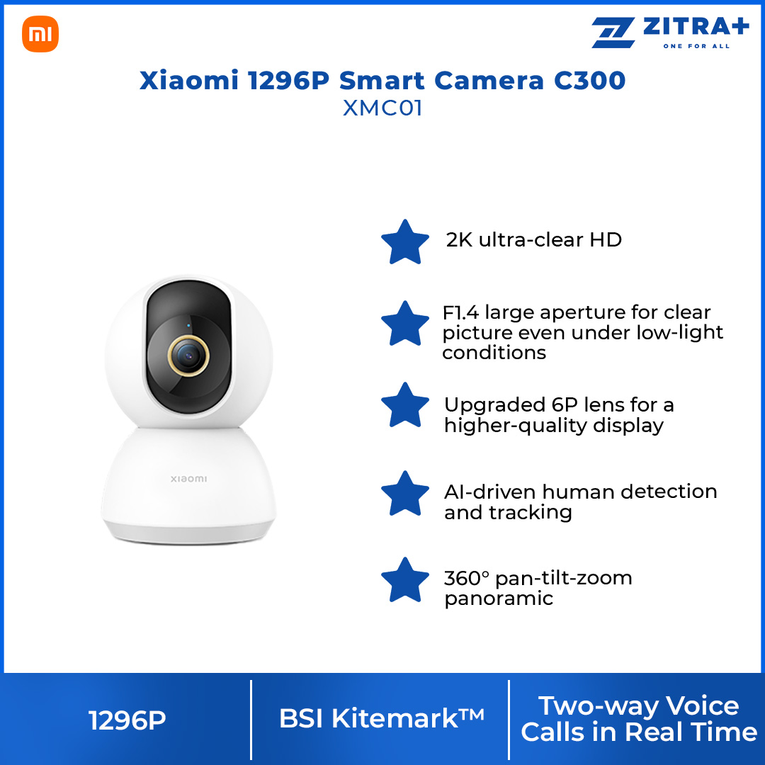 Xiaomi 1296P Smart Camera C300 XMC01 | 2K Ultra-clear HD | Upgraded 6P Lens for a Higher-quality Display | Two-way Voice Calls in Real Time | Smart Camera with 1 Year Warranty