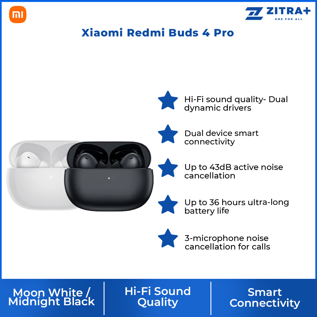 Xiaomi Redmi Buds 4 Pro | Hi-Res Audio Wireless | Hi-Fi Sound Quality | Immersive Sound | Noise Cancellation | Earbuds with 1 Year Warranty