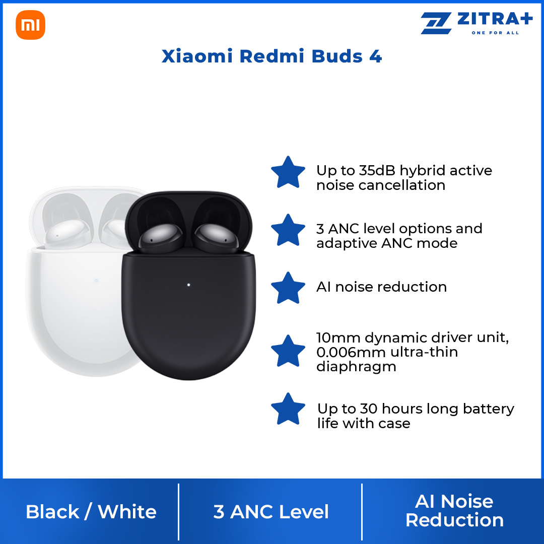 Xiaomi Redmi Buds 4 | AI Noise Reduction | Dual Transparency Mode | Brilliantly Rich Sound | Touch Control | ANC Mode | Buds with 1 Year Warranty