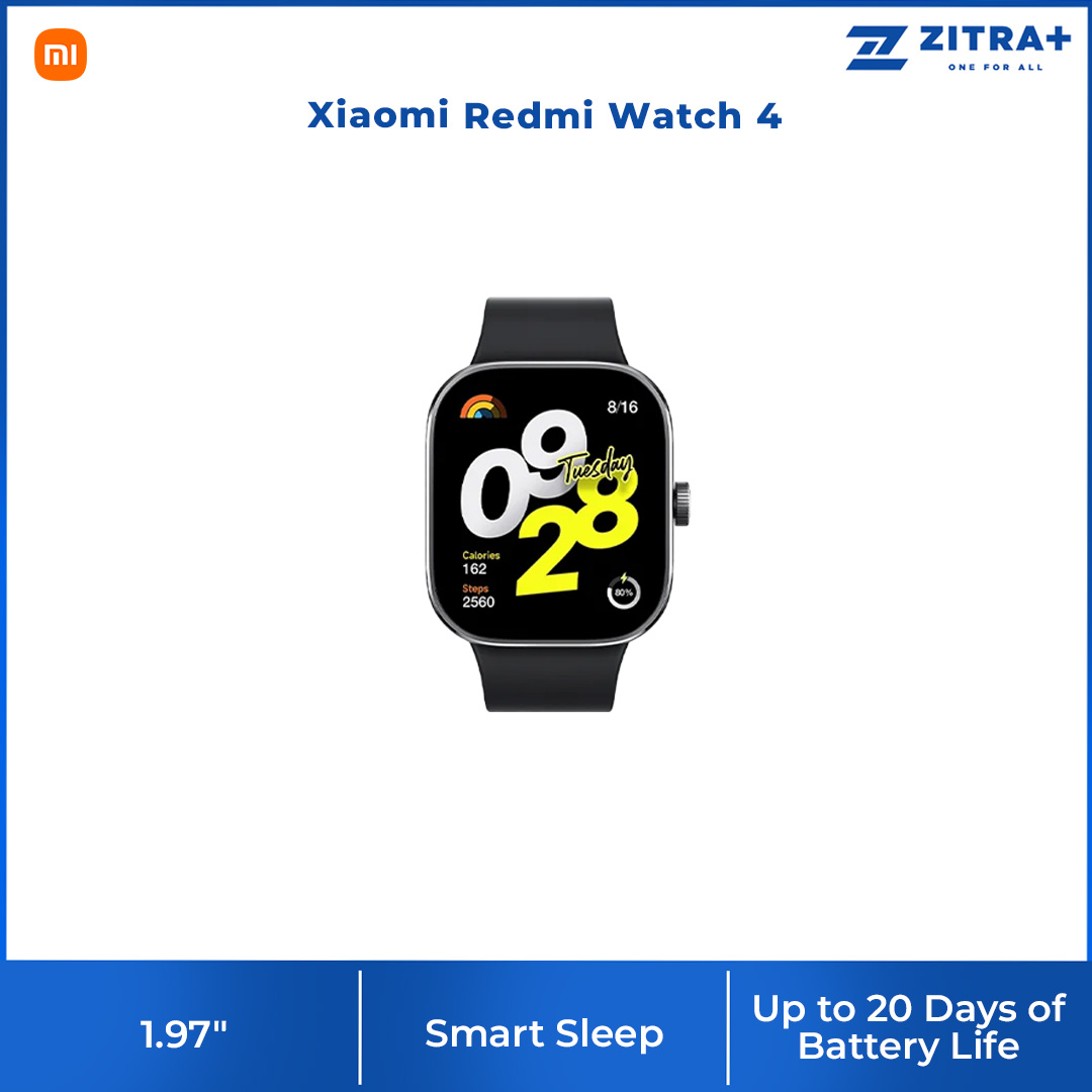 Xiaomi Redmi Watch 4 | 470mAh | Ultra-large 1.97" Square AMOLED | 60Hz refresh rate | 5ATM Water Resistance | Built-in Multi-System GNSS | 4-Channel PPG Sensor Configuration | Smartwatch with 1 Year Warranty