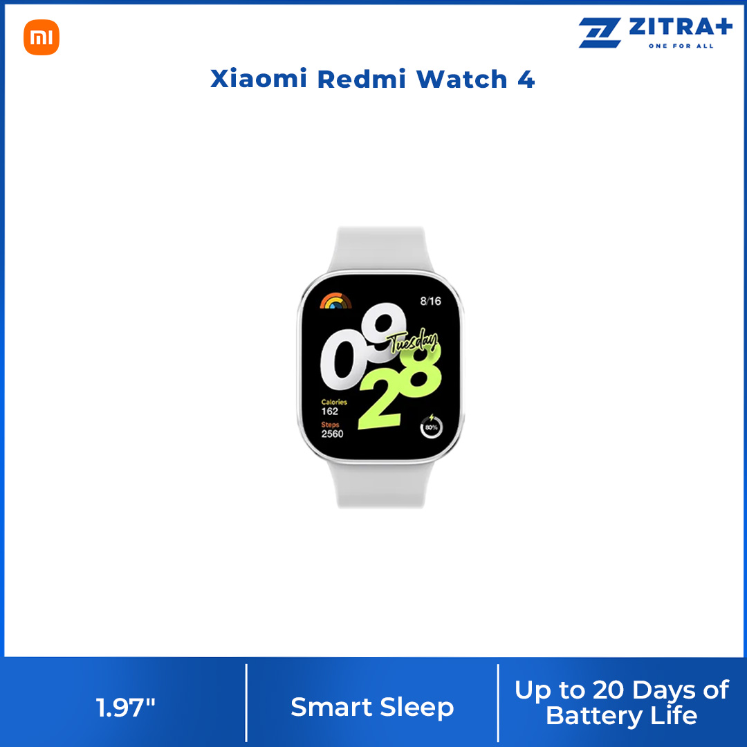 Xiaomi Redmi Watch 4 | 470mAh | Ultra-large 1.97" Square AMOLED | 60Hz refresh rate | 5ATM Water Resistance | Built-in Multi-System GNSS | 4-Channel PPG Sensor Configuration | Smartwatch with 1 Year Warranty