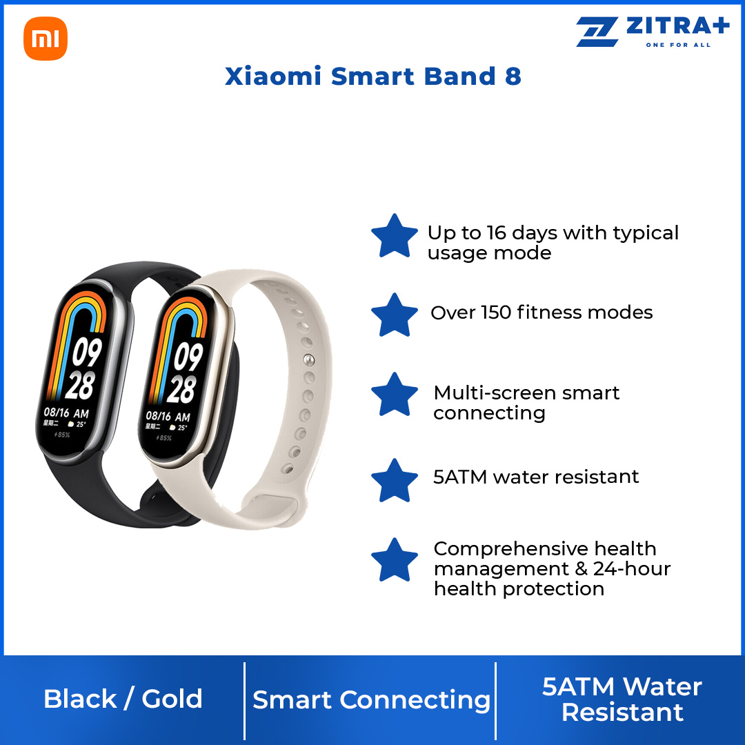 Xiaomi Smart Band 8 | 1.62 inch AMOLED Touch Display | Metallic Midframe | Up to 16 Day with Typical Mode | Focus Mode | Smart Band with 1 Year Warranty