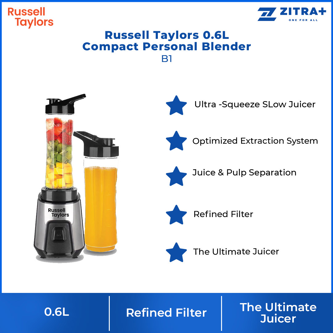 Russell Taylors 0.6L Compact Personal Blender B1 | 250W Power | BPA Free Containers | Nutrient Extraction | Blender with 2 Year Warranty