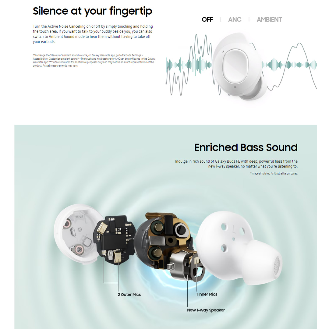 SAMSUNG Galaxy Buds FE | 479mAh Battery | Bluetooth v5.2 | Active Noise Cancellation | Auto Switch | Touch Sensor | Earbuds with 1 Year Warranty