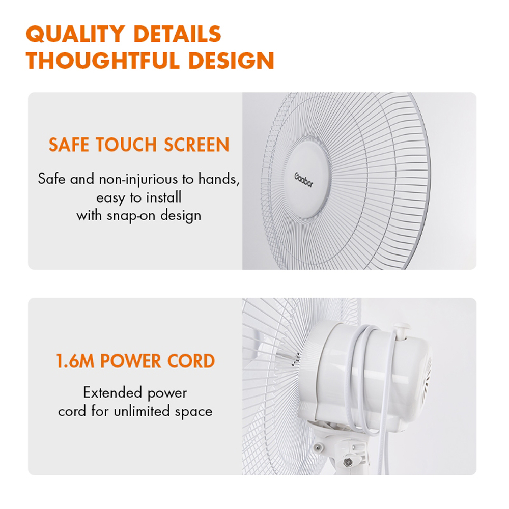 Gaabor 15" Stand Fan FM430M-WH01A |  3 Speed Setting | Low Noise | Adjustable Telescopic Pole | 1  Year General Warranty