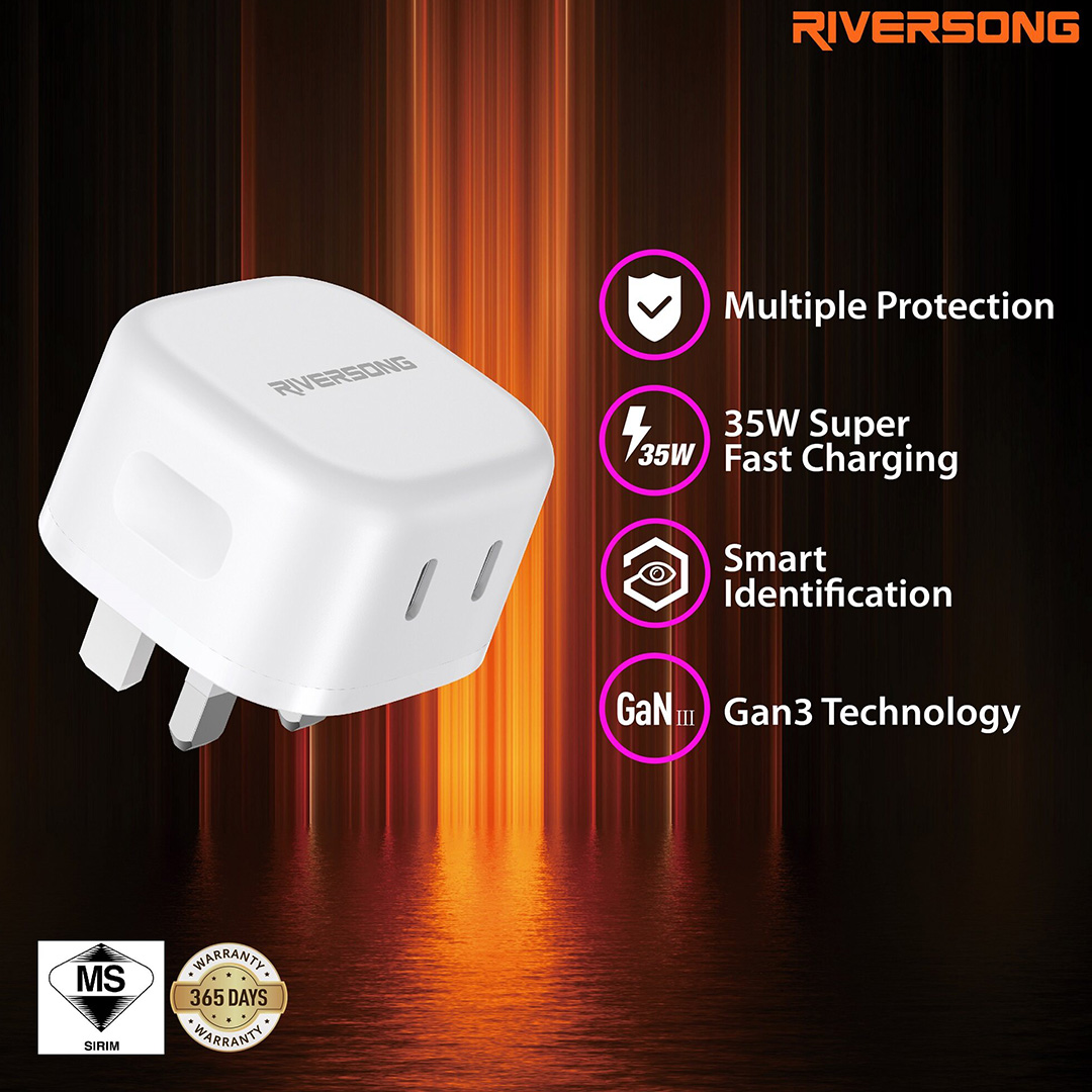 RIVERSONG 35W PowerKub G35 GaN3 Super Fast Wall Charger Adapter AD107 | Multiple Protection | Smart Identification | Adapter with 1 Year Warranty