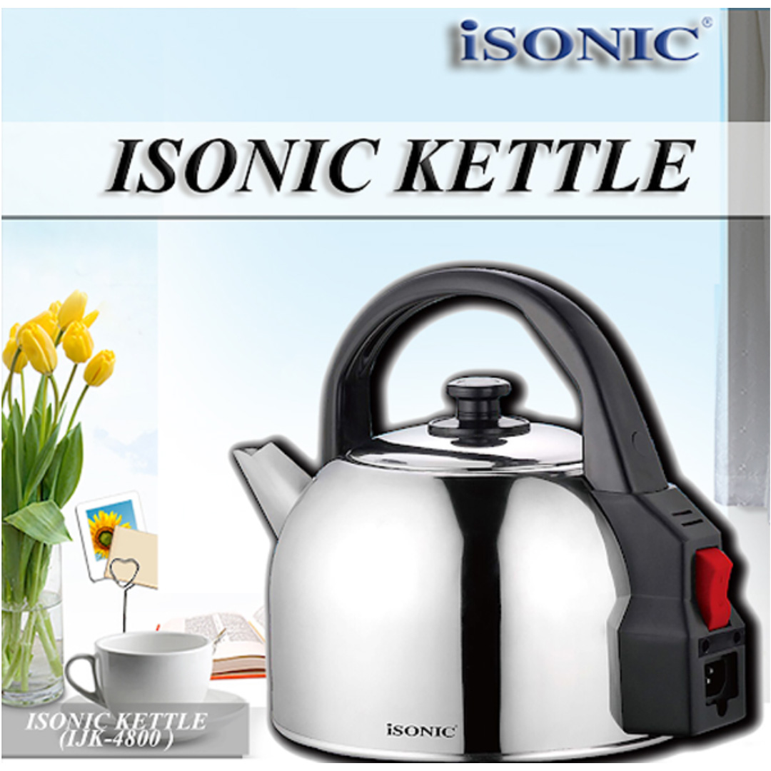 ISONIC 4.8L Stainless Steel Kettle IJK-4800 | Detachable Power Cord | Power On Light Indicator | Lift Off Lid | Kettle with 1 Year Warranty