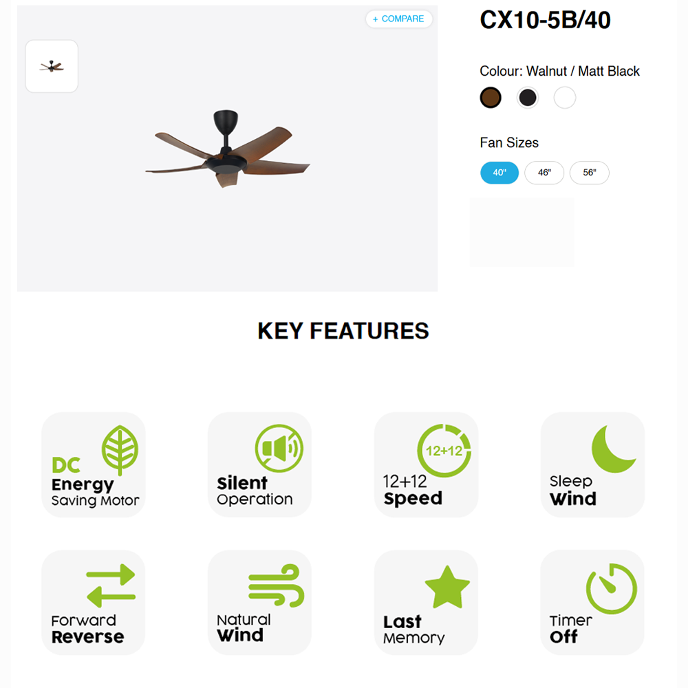 ALPHA COSA 5 Blades DC Motor Ceiling Fan CX10-5B/40/ CX10-5B/46 / CX10-5B/56 | DC Energy | Silent Operation | Foward Reverse | Natural Wind | Ceiling Fan with 1 Year Warranty