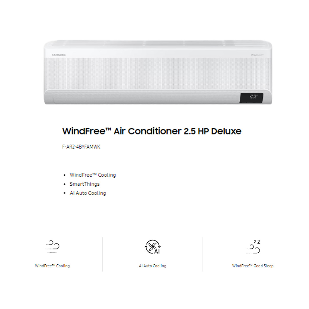 SAMSUNG 2.5HP R32 Digital Inverter WindFree Deluxe Wall Mount Air Conditioner | AR24BYFAMWKNME / AR24BYFAMWKXME | WindFree™ Cooling | AI Auto Cooling | WindFree™ Good Sleep | Air Conditioner with 1 Year Warranty