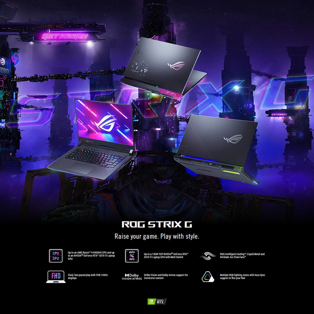 ASUS ROG Strix G15 Laptop 15.6-inch AMD Ryzen 7 6800H NVIDIA GeForce RTX 3060 16GB+512GB 2022 |  ROG Intelligent Cooling™ |  Dolby Vision and Dolby Atmos | Multiple RGB lighting zones | Laptop with 2 Year Warranty