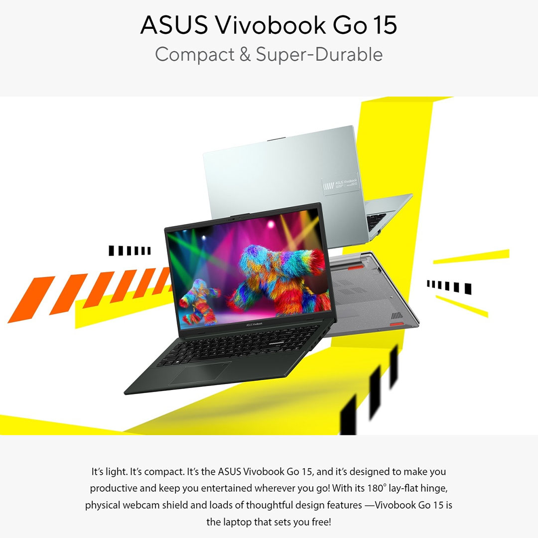 ASUS Vivobook Go 15 Laptop E1504F-ANJ466WS (8GB+512GB SSD) | Up to AMD Ryzen™ 5 7520U Mobile Processor | ASUS WiFi Master | 180° hinge for diverse usage | Laptop with 2 Year Warranty