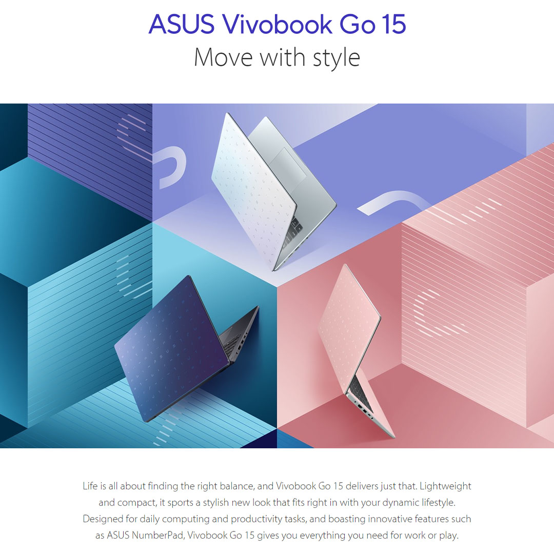 ASUS Vivobook Go 15  Laptop E510K-AEJ731WS (Intel Celeron N4500/ 8GB+512GB SSD/ 15.6-inch FHD/ W11) | Windows 11 Pro | up to Quad-core Intel processor | Up to 8-hour battery life2 | Laptop with  2 Year Warranty