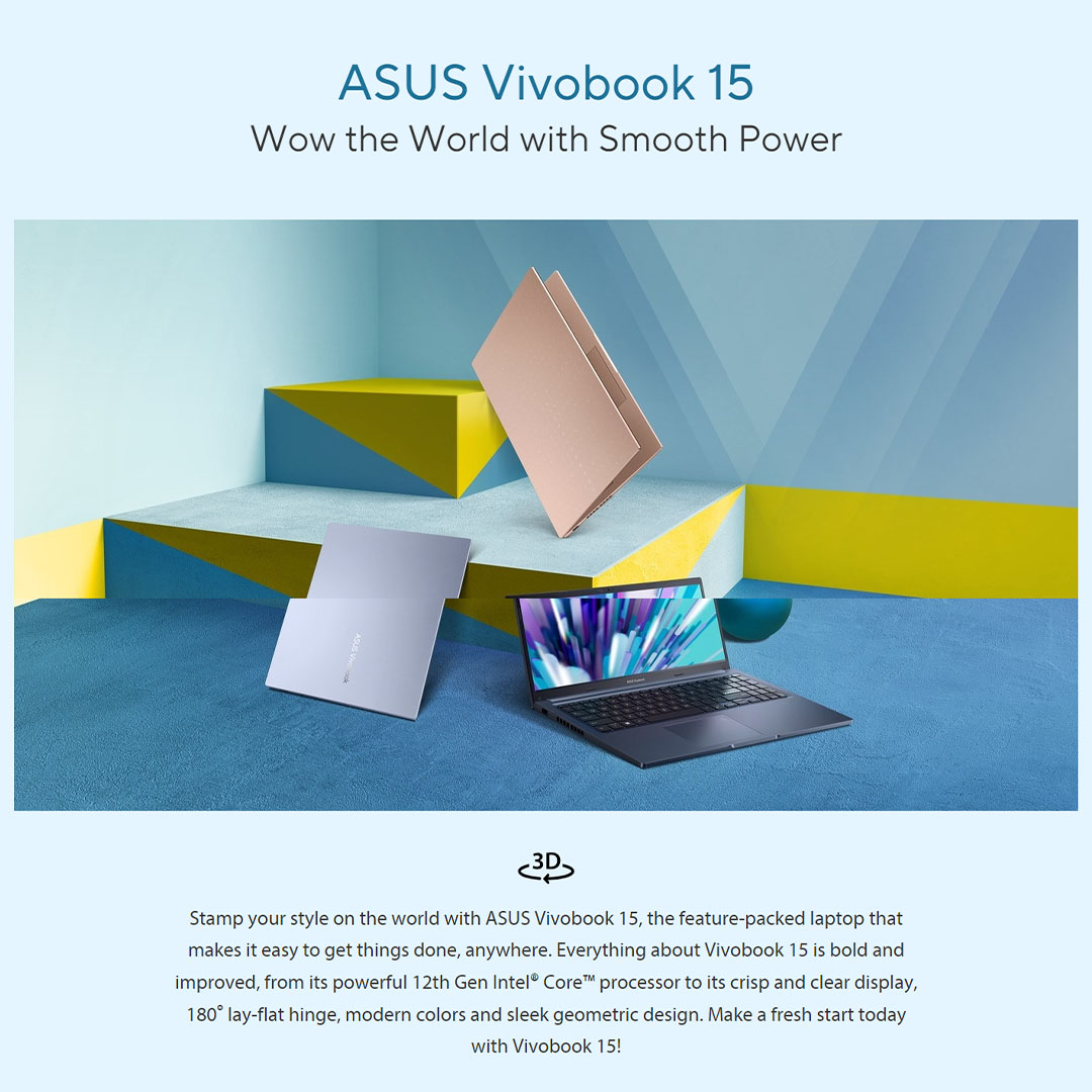ASUS Vivobook 15  Laptop A1502Z-ABQ2141WS | Intel Core i5-12500H | 8GB+512GB SSD | 15.6-inch FHD | Windows 11 | Laptop with 2 Years Warranty