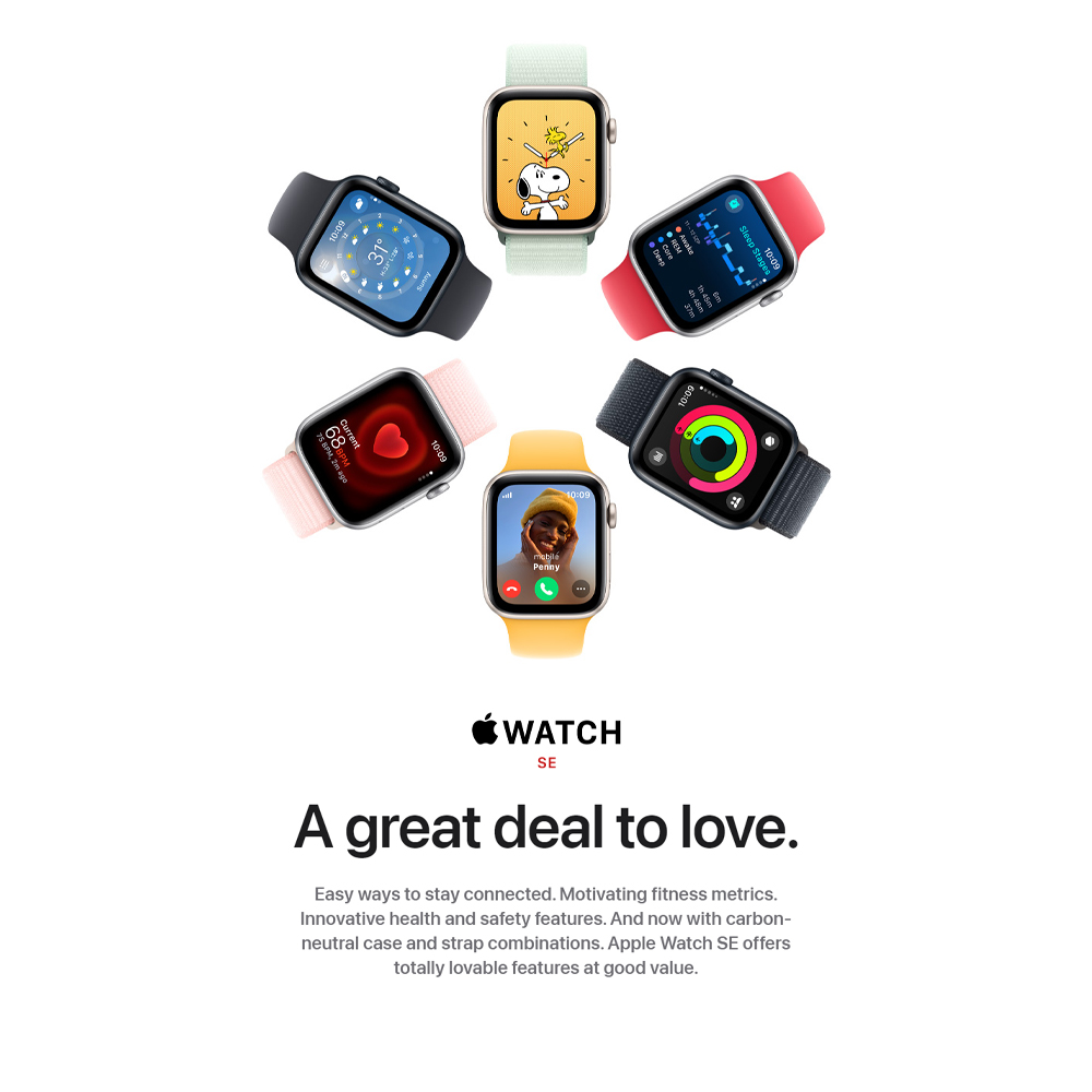 Apple Watch SE (2nd Gen) Midnight Aluminum Case With Sport Band GPS 44mm | Cycle Tracking | Emergency SOS | Water Resistant10 | 1  Year General Warranty