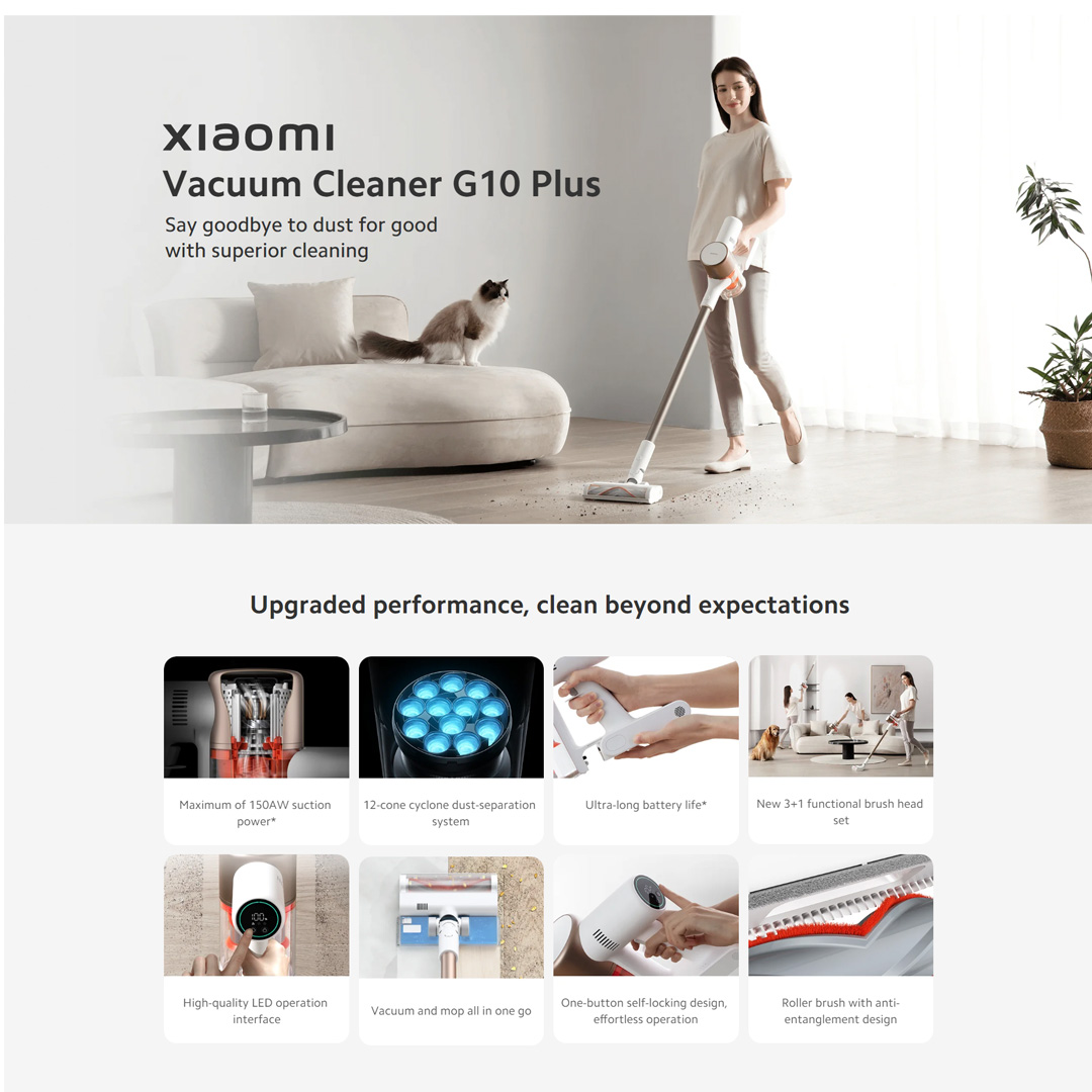 Xiaomi 425W Vacuum Cleaner G10 Plus B207 | 12-Cone Cyclone Dust-Separation System | Suction Time Up to 65 Minutes |  New 3+1 Functional Brush Head Set | Vacuum with 1 Year Warranty