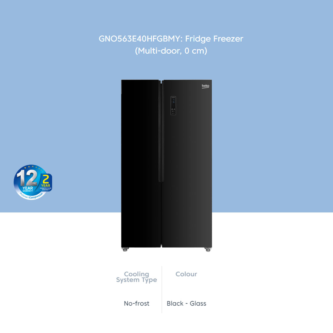 Beko 563L Side by Side ProSmart Inverter Refrigerator GNO563E40HFGBMY/GNO563E40HFKMY  | HarvestFresh | Led Illumination | Safety Glass | Twist & Serve Ice Cube Tray | Refrigerators with 2 Year Warranty
