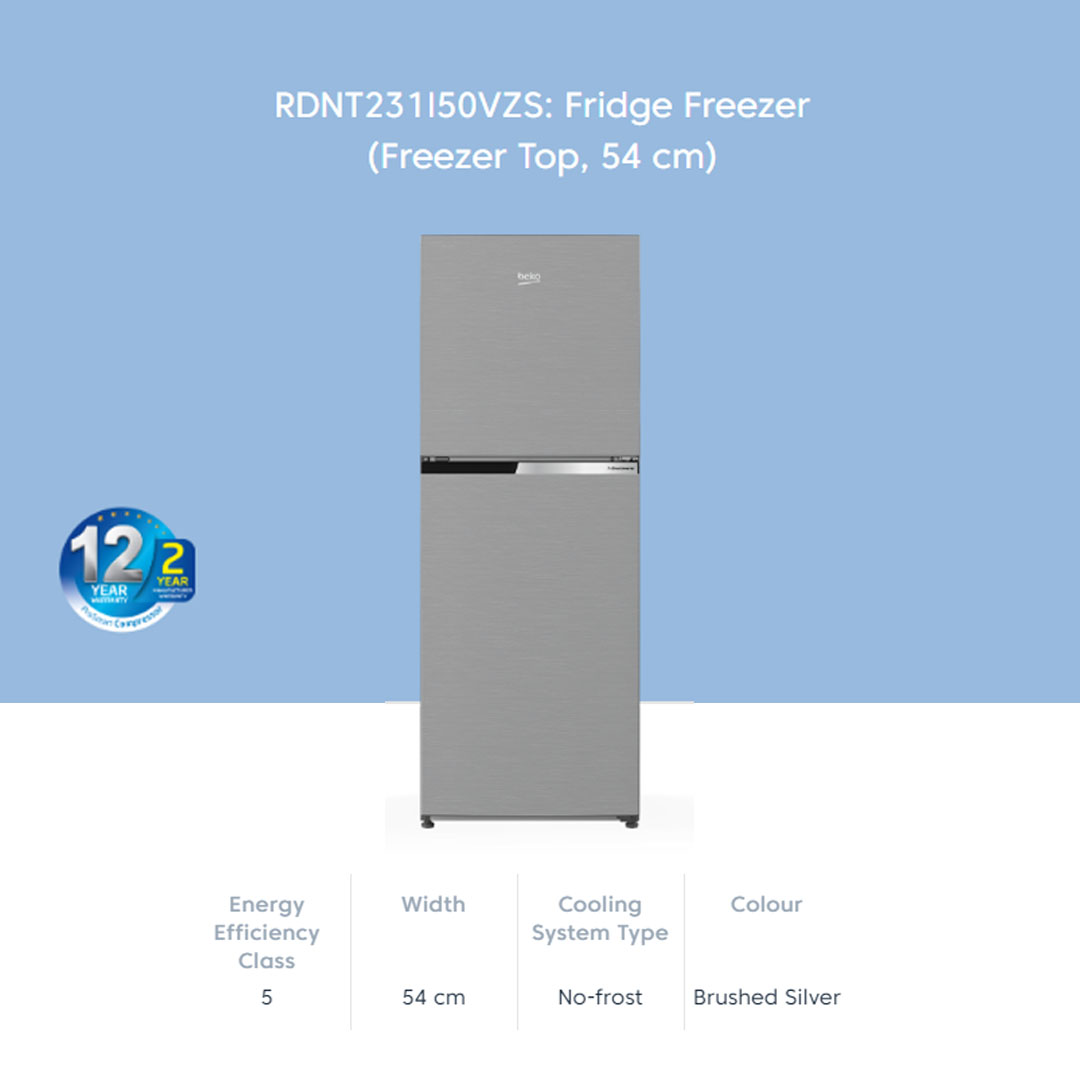 Beko 2 Door Top Mount ProSmart Inverter Refrigerator RDNT231I50VZS/RDNT271I50VZS | EverFresh+ | Active Fresh Blue Light | NeoFrost Dual Cooling | ProSmart Inverter Compressor | Refrigerator with 2 Years General Warranty & 12 Years Motor Warranty