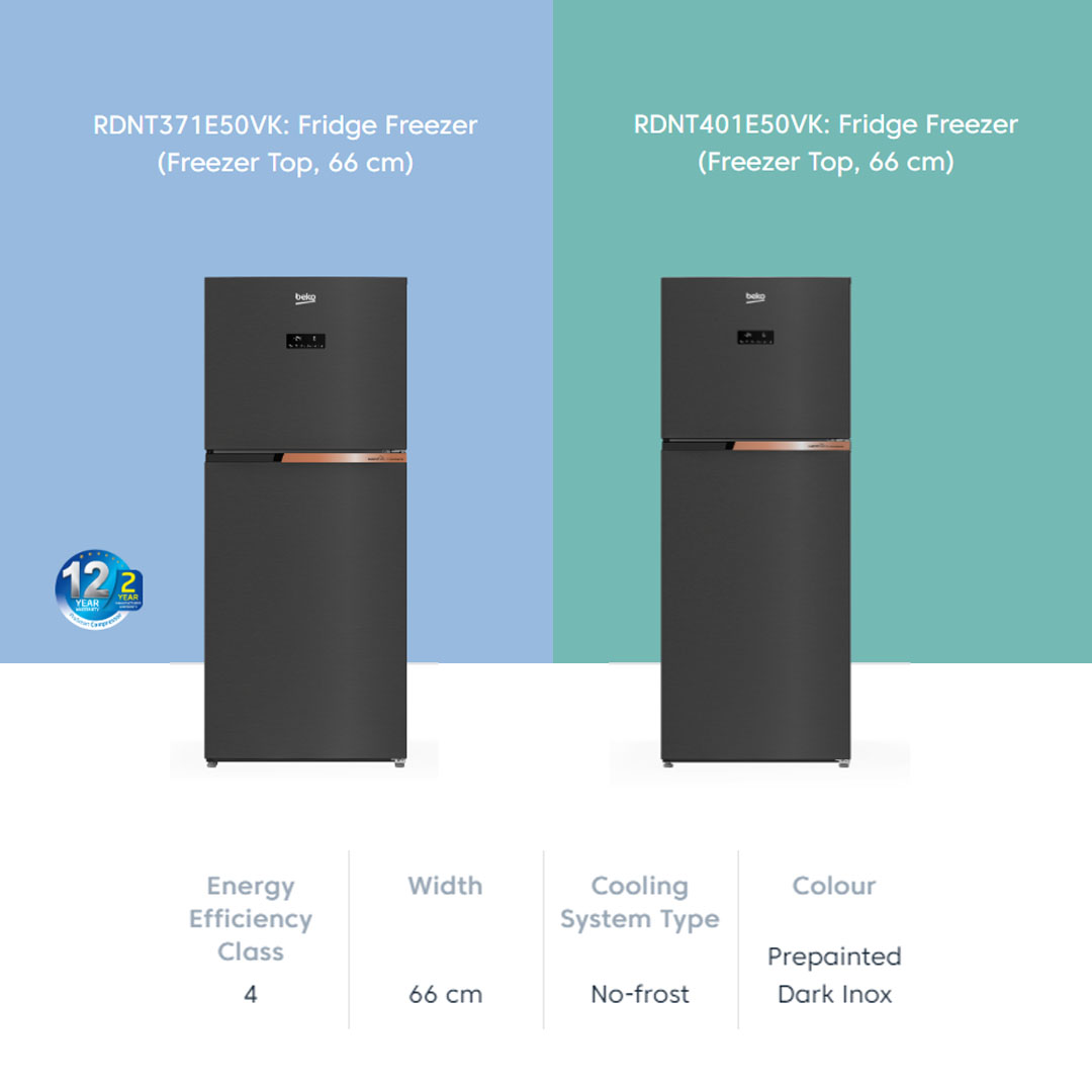 Beko 2 Door Top Mount ProSmart Inverter Refrigerator RDNT371E50VK/RDNT401E50VK | NeoFrost Dual Cooling | ProSmart Inverter Compressor | Active Odour Filter | Refrigerator with 2 Years General Warranty & 12 Years Motor Warranty