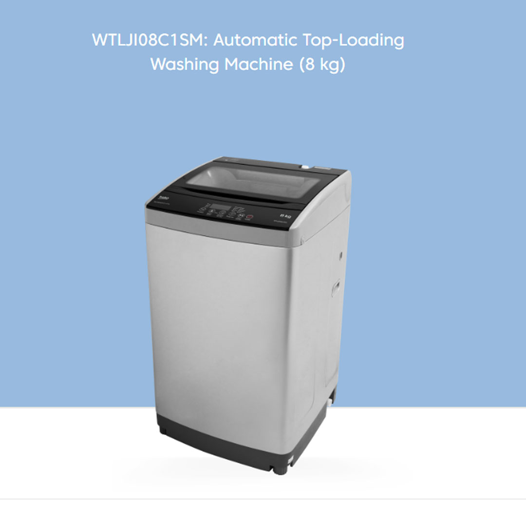 Beko Top Load Non-Inverter Washing Machine WTLJI08C1SM/WTLJI10C1SM | 10 Programmes | Quick Wash | DrumClean | Air-Dry | Fuzzy Control | Child Lock | Washing Machine with 2 Years Warranty