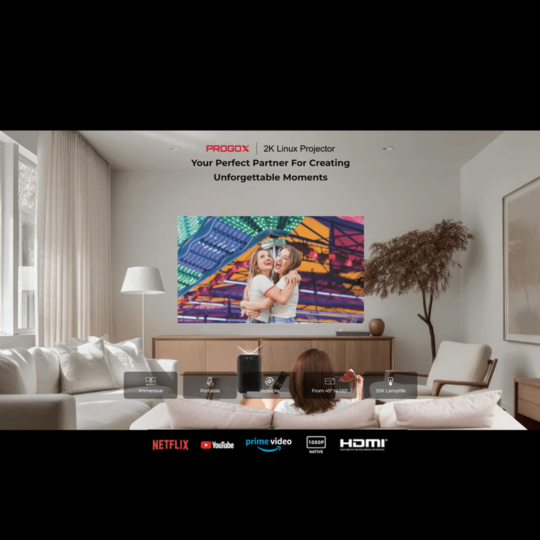 Caixun 2K Linux Projector (PROGROX) CP-01F | 1080 Native Resolution | Dolby Audio MYS12 | Built-in Wifi | Projector with 1 Year Warranty