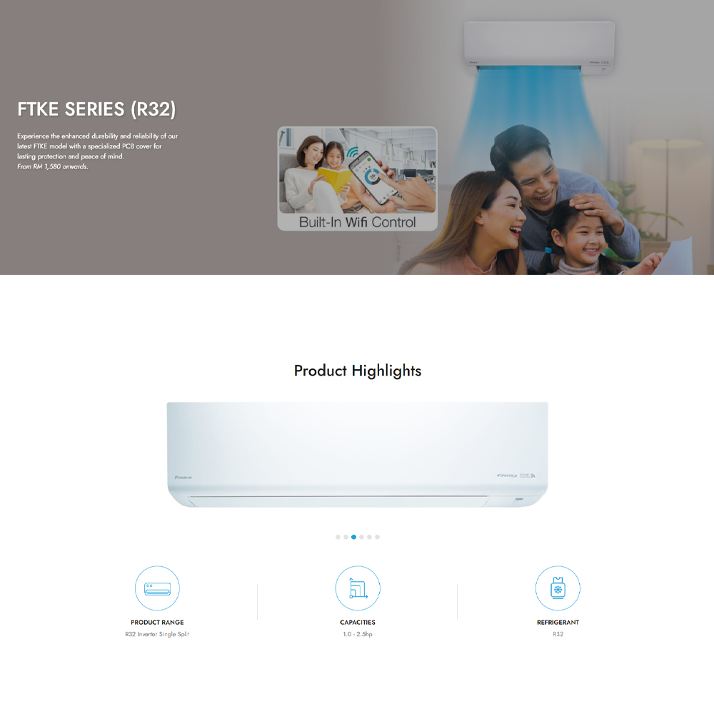 DAIKIN 1HP/1.5HP/2HP/2.5HP R32 Inverter Wireless (WiFi, Built in WiFi) Wall Mount Air Conditioner | Econo Mode | Compact & Easy To Use Controller