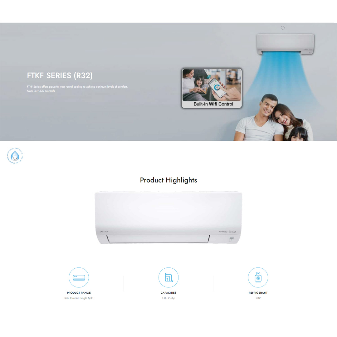 DAIKIN 1HP/1.5HP/2HP/2.5HP R32 Inverter Wireless (WiFi, Built in WiFi) Wall Mount Air Conditioner | Econo Mode | Smart Control | Gin-Ion Blue Filter | Air Conditioner with 1 Year Warranty